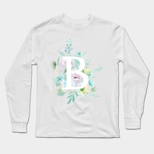 Botanical alphabet B green and purple flowers Long Sleeve T-Shirt